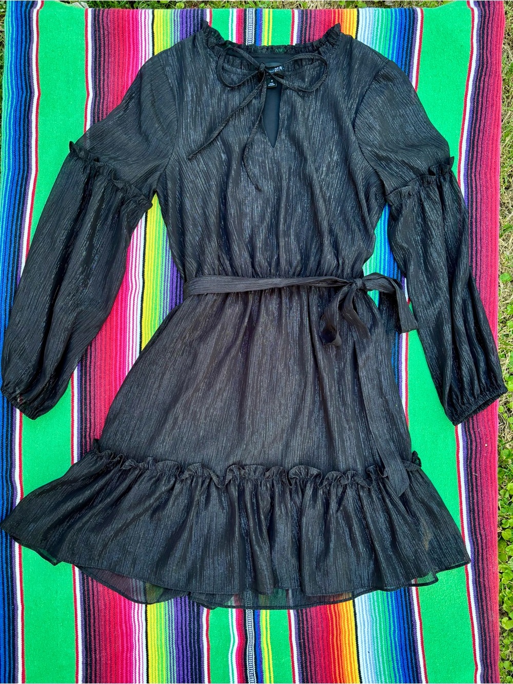 Laundry by Shelli Segal Metallic Shimmer Ruffle Tiered Mini Dress Lined Size 6